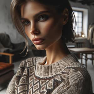 Fashionable Knitted Jaquard Sweater Photoshoot