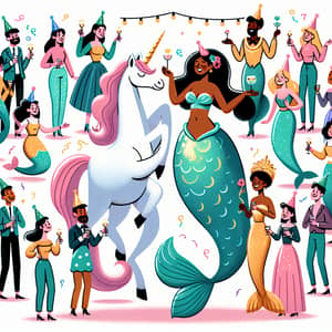 Sparkling Unicorn and Glittering Mermaid Festive Party with Diverse Guests