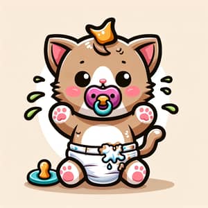 Cute Cartoon Kitten in Diapers: Fun & Playful Illustration