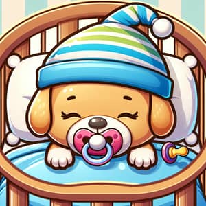 Animated Newborn Cartoon Puppy Sleeping in Crib