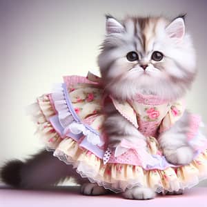 Charming Domestic Cat in Pastel Dress | Unique and Whimsical