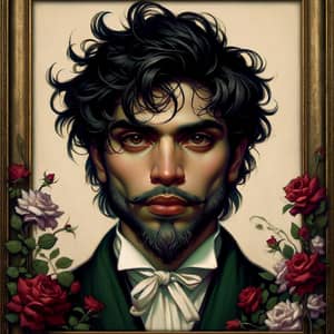Romantic South Asian Man Portrait with Red Roses in Green Robes