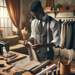Professional Male Tailor Creating Cloth Design with Focus