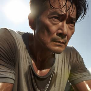 Intense Exercise in the Blazing Sun | Sweat-drenched Asian Man