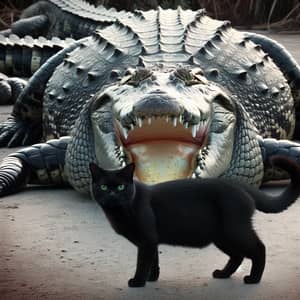 Courageous Cat Shadow Stands Up to Threatening Crocodile