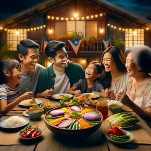 Joyful Filipino Family Sharing Traditional Pinakbet Meal