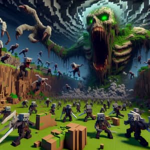 Pixelated Zombie Horde in Block World - Battle the Onslaught