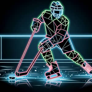 Neon Polygonal Hockey Player Design on Ice Rink - Black Player