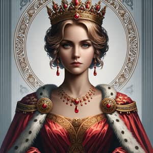 Regal Queen in Majestic Red Dress | Refined & Stern Look
