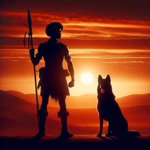 African Warrior and Loyal Dog at Sunset | Strength and Loyalty