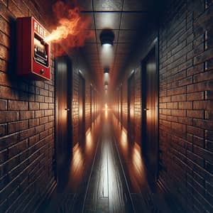 Intense Fire Alarm Scene in Dark Hallway | Eerie Flames