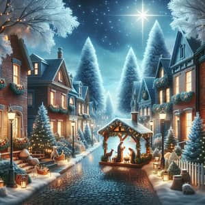 Charming Nativity Scene in Festive Neighborhood - Holiday Decorations