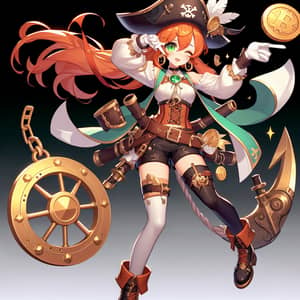 Miss Fourtune Pirate Character with Orange Hair & Green Eyes