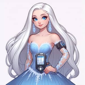 Fictional Ice-Themed Female Character with Minimed 780g Insulin Pump