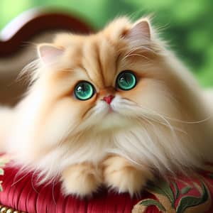 Beautiful Fluffy Persian Cat with Emerald-Green Eyes