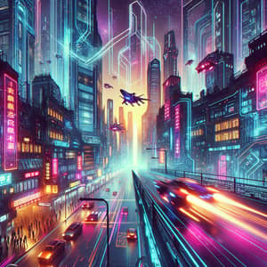 Futuristic Neon Cityscape with Flying Cars | Cyberpunk Art