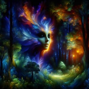 Mysterious Figure in Vibrant Dark Forest | Magic & Wonder