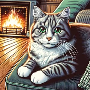 Detailed Illustration of a Household Cat on a Comfortable Cushion