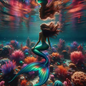 Surreal Underwater Mermaid Scene with Vibrant Coral Reefs
