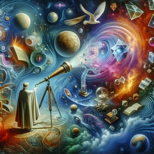 Surrealism Style Image: Transcendent Performance with Magical Telescope