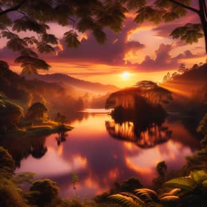 Sunset Over a Tranquil Lake - Nature's Serenity