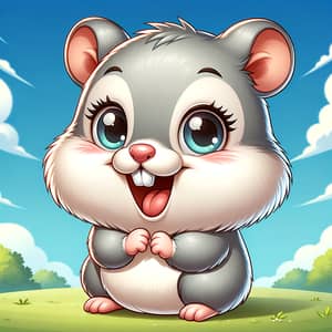 Adorable Animated Hamster in Grey | Blue Sky Background