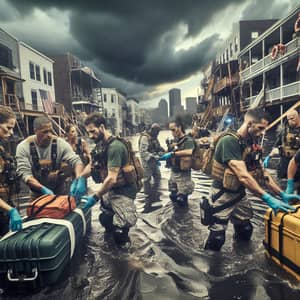 Civilian Protection Crew Responding to Catastrophic Flood