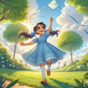 Joyful Young Girl Flying Kite in Beautiful Park | Website Name