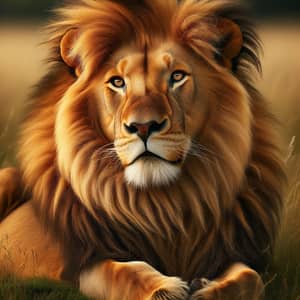 Majestic Male Lion on Savannah Grass | Golden Coat | Regal Mane