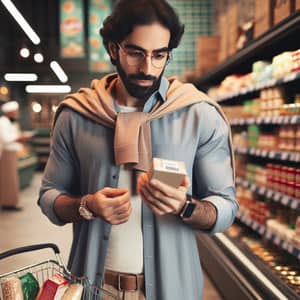 Middle-Eastern Man Shopping: Engaged in Grocery Store