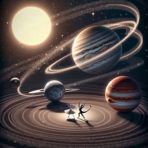 Galactic Dance of Planets: Mercury, Jupiter, and Mars