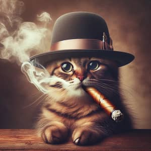 Cat Wearing Hat with Cigar - Quirky and Fun Image