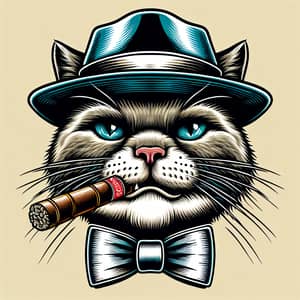 Cat Wearing a Hat with Cigar - Unique Illustration