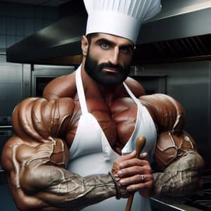 Muscular Middle-Eastern Chef in Traditional Attire