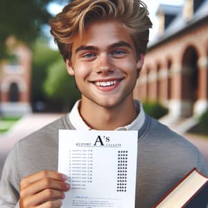College Student with Blonde Hair and Blue Eyes Excels Academically