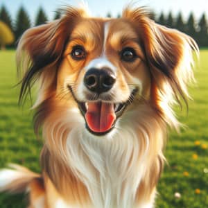 Playful Dog with Long Hair on Sunny Grass Field