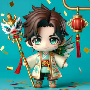 Unique Chinese New Year Character with Jade Winged-Spear