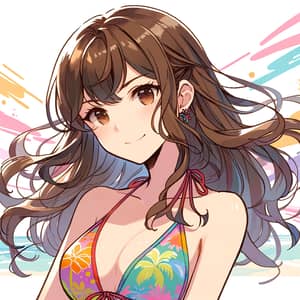 Japanese Anime Style Female Character in Colorful Bikini