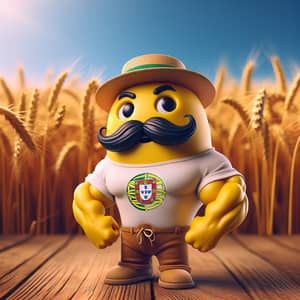 Cartoon Character with Mustache and Cigar in Portugal Flag T-shirt