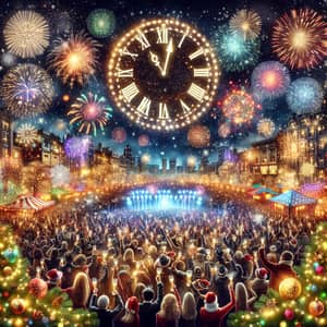 Dazzling New Year's Celebration with Fireworks and Countdown Clock