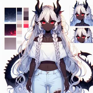 Dark-Skinned Fantasy Anime Girl with White Hair and Red Eyes