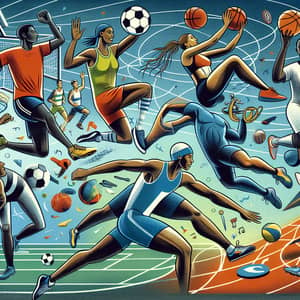 Diverse Sports Illustration - Soccer, Basketball, Swimming, Track and Field
