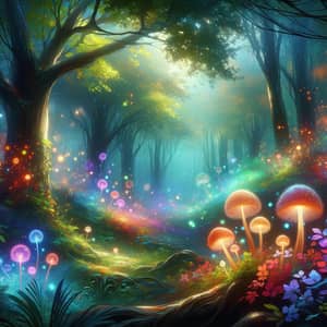 Mystical Forest with Glowing Mushrooms | Fantasy Digital Painting