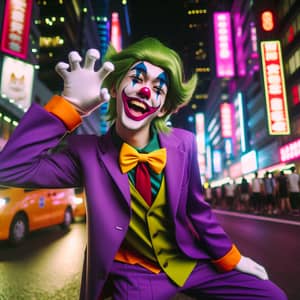 Green-Haired Clown: Playful Mewing in Neon City | Website