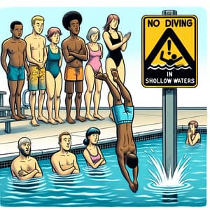 Editorial Cartoon: Negligence of Warning Signs in Pool Scene