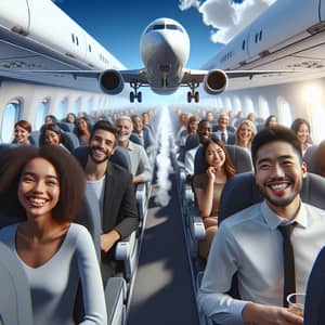 Commercial Airplane Ascending | Happy Passengers Enjoying Comfortable Seats