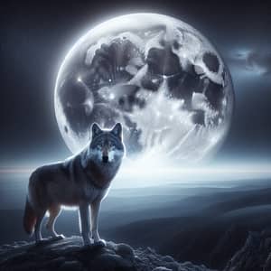 Majestic Wolf under Full Moon: A Scene of Quiet Strength