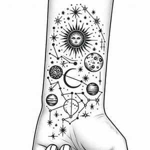 Celestial Astronomy Tattoo Design for Wrist - Minimalistic Stars & Planets