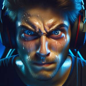 Intensely Sweating Gamer Playing Fortnite | Gaming Setup Image