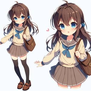 Anime-Style Girl in School Uniform with Book Bag